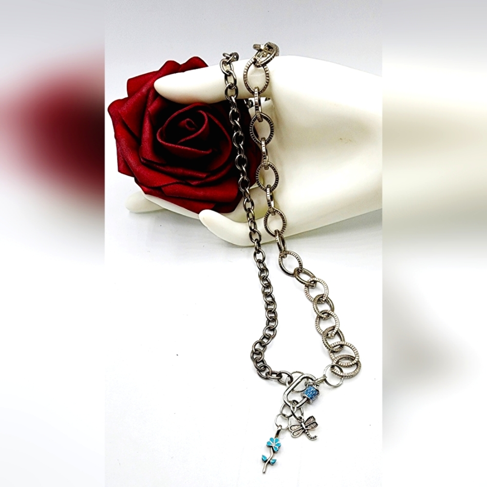 Antique silver chain necklace, carabiner clasp, 24inch, custom made